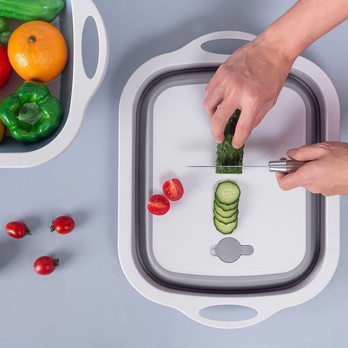 厂家批发多功能厨房切菜板塑胶防霉抗菌砧板家用可折叠沥水洗菜篮